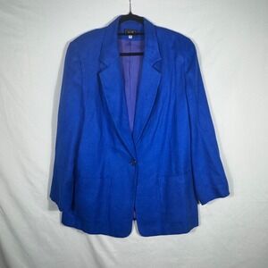 KGR Blue Blazer Jacket Womens Size M Rayon Linen Blend Career